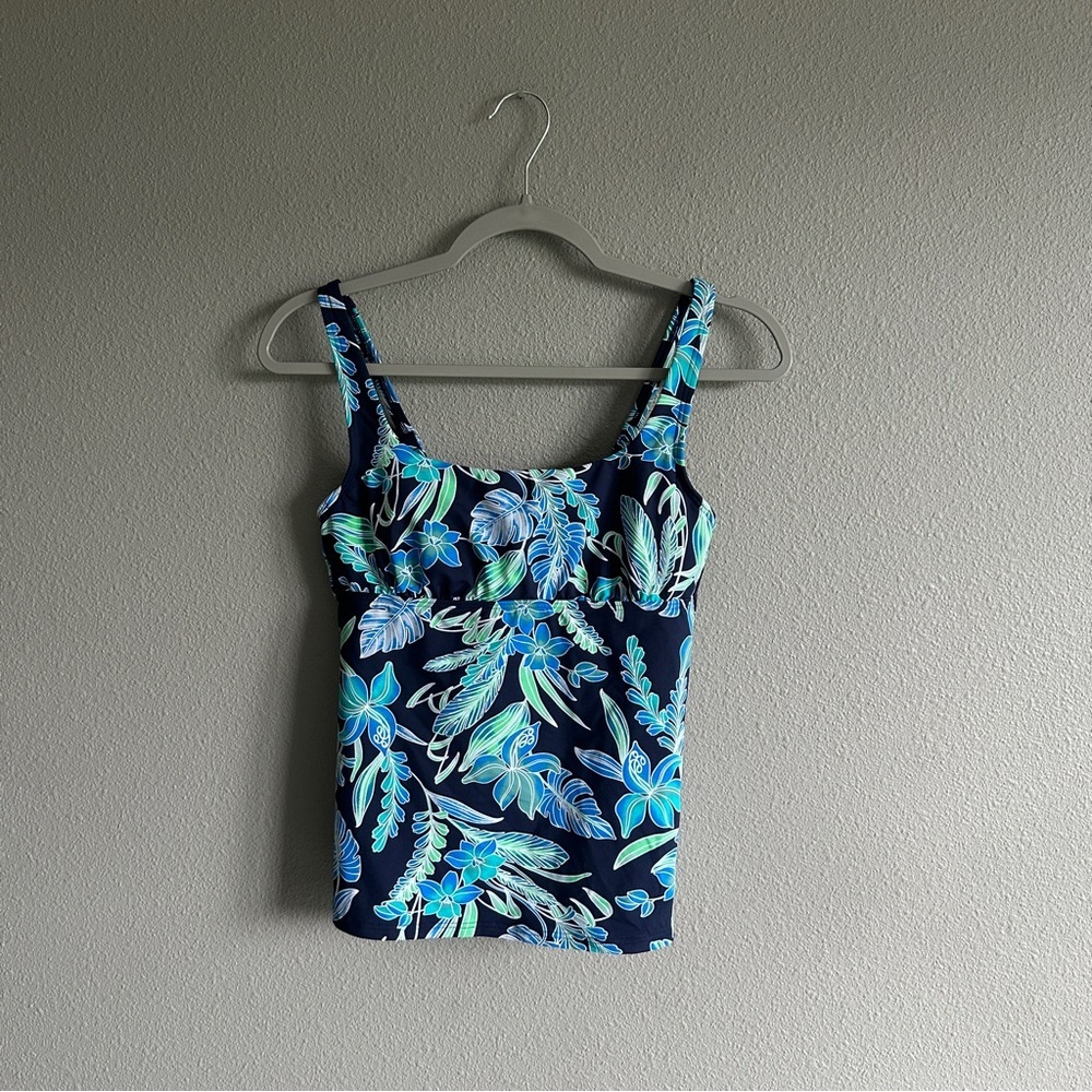 Lands' End Blue Tropical Floral Tankini Swim Top 4